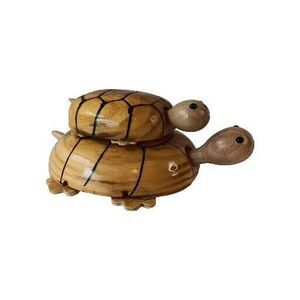 Wooden Turtle Tortoise And Baby On Wheels Moving Head And Tail Toy 6.5" X 4.5"